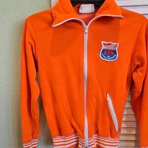 Wheaties Fitness Federation Orange and White Vintage 70s Track Jacket S
